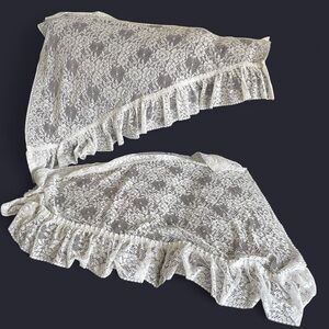 Vintage Lace Ruffle Triangular Curtain Valance Panels Set of 2 Window Treatment